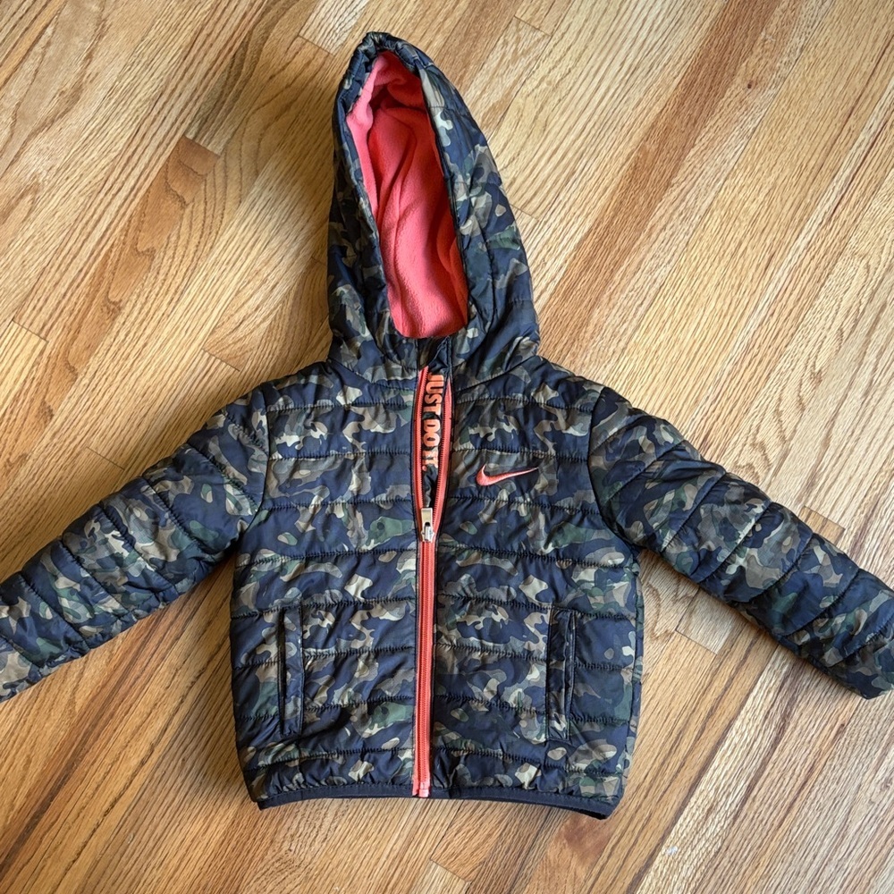 Nike 24mo Kids Camo Puffer Jacket with orange Accents